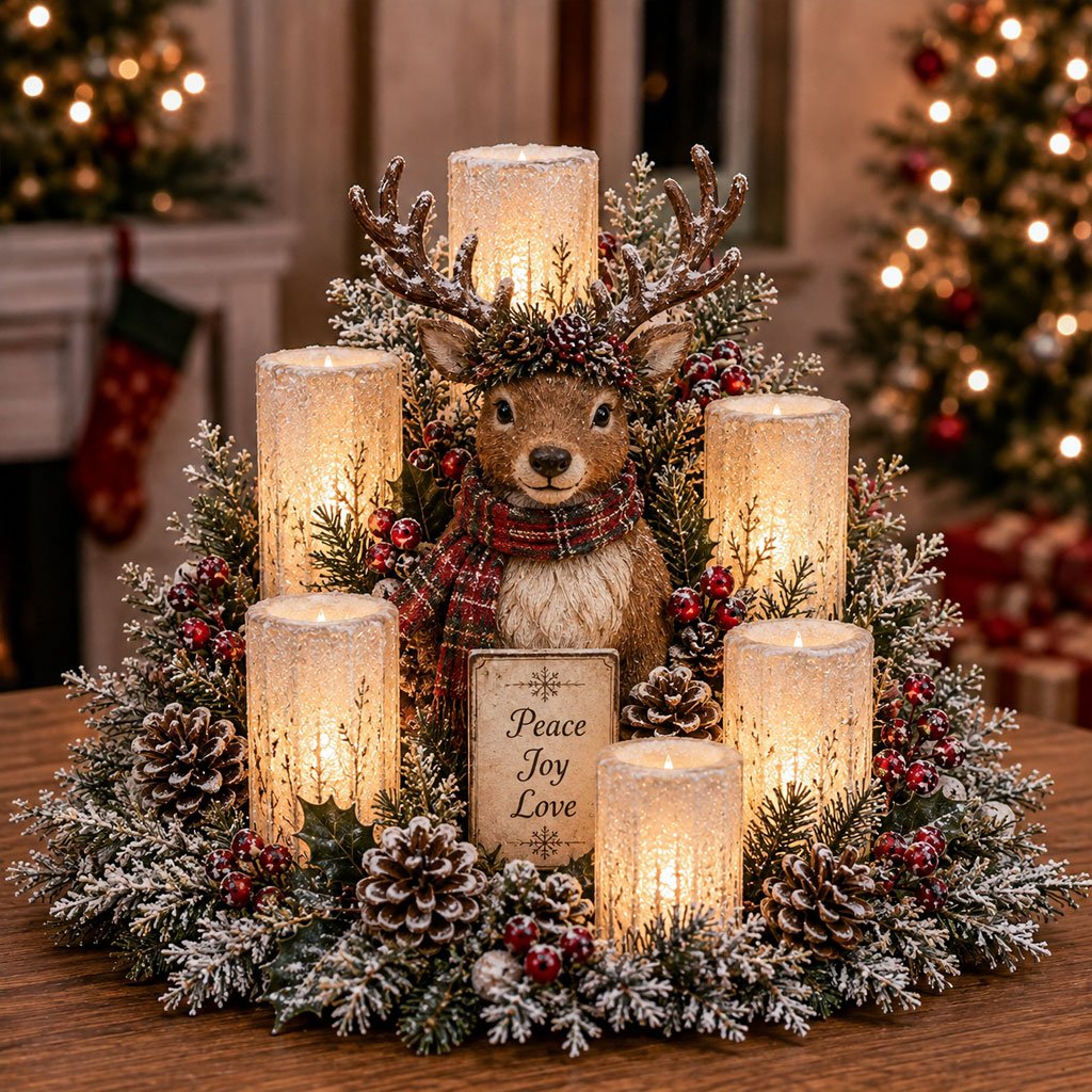 🔥Christmas Lighted Centerpiece with Flameless Candle Glow