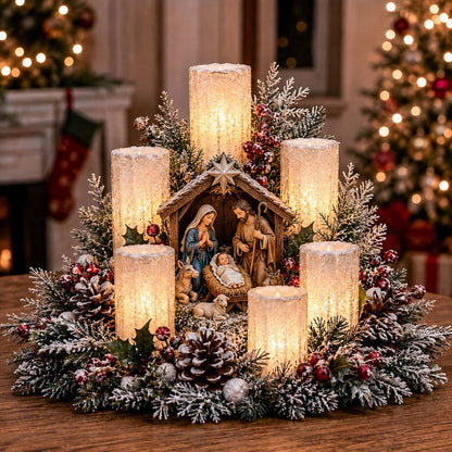 🔥Christmas Lighted Centerpiece with Flameless Candle Glow