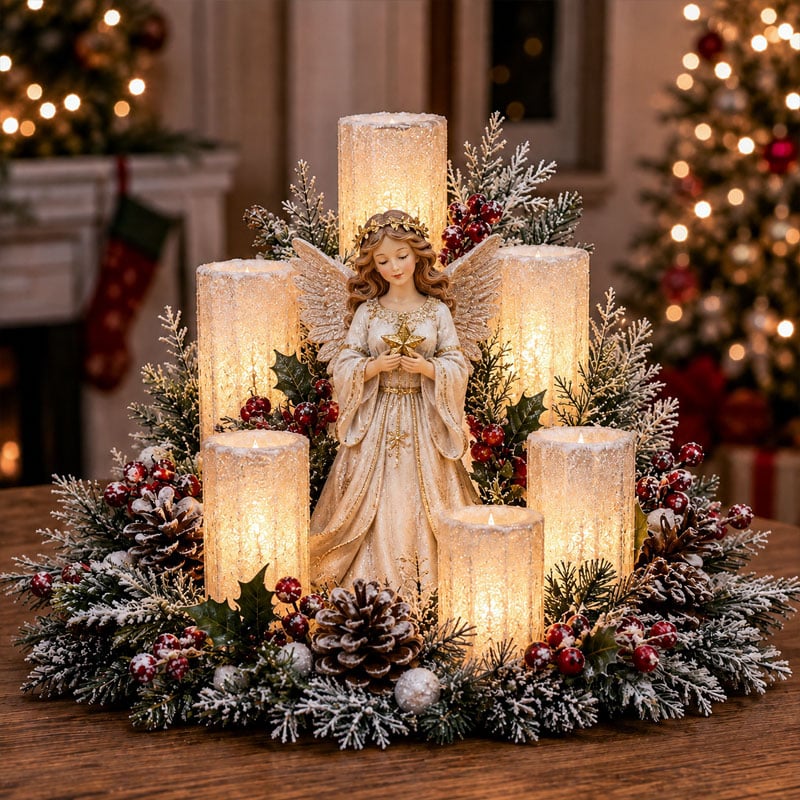 🔥Christmas Lighted Centerpiece with Flameless Candle Glow