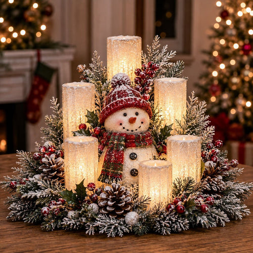 🔥Christmas Lighted Centerpiece with Flameless Candle Glow