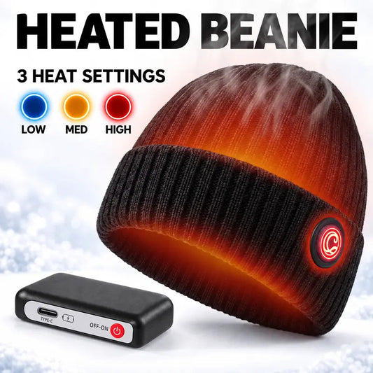🔥Rechargeable Heated Hat – 3 Heat Settings, 360° Heating Outdoor Work, Skiing, Hiking & Cold Weather